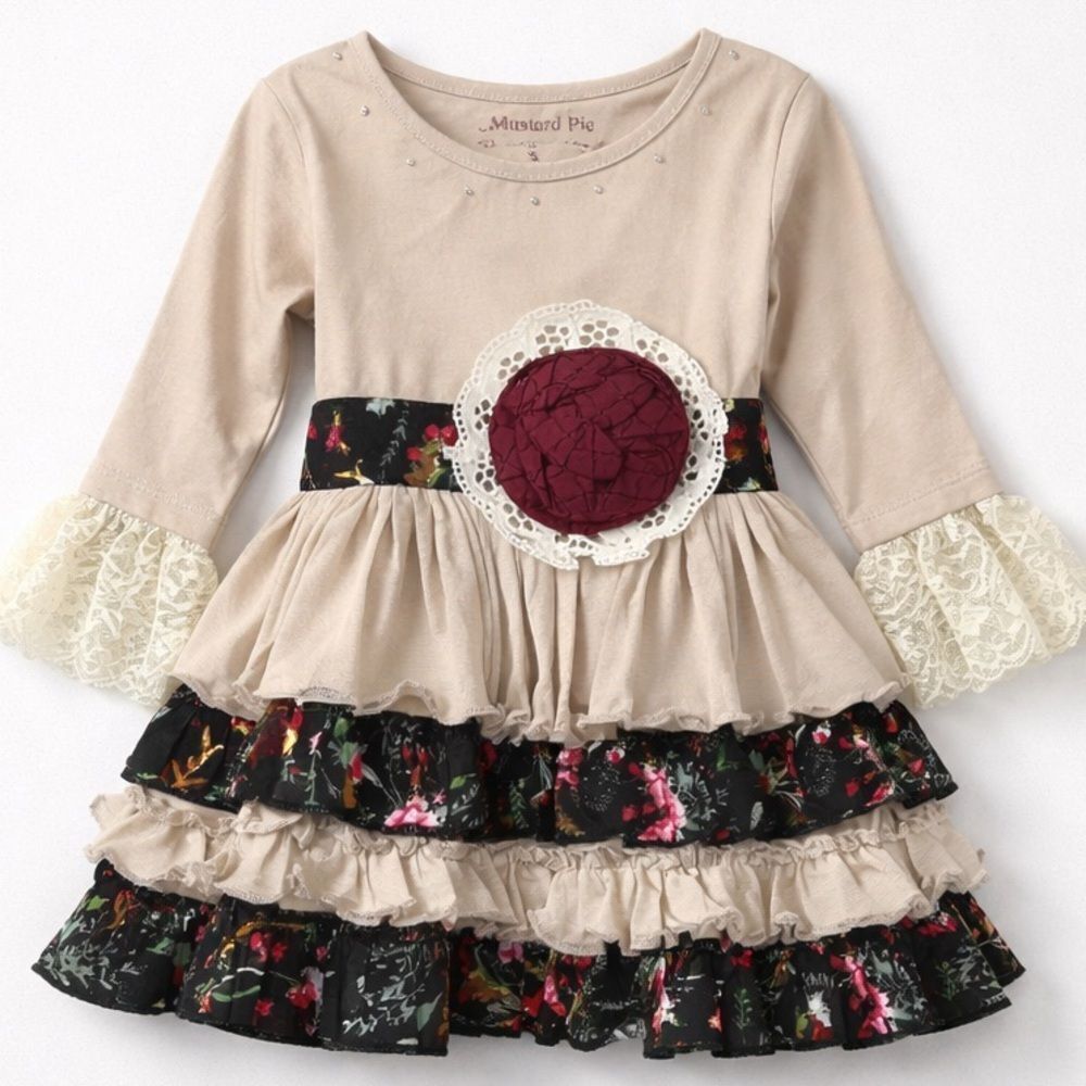 Mustard Pie tiered beige and black ruffle dress size 18 months